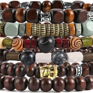 Wrap Bracelets Men Women Hemp Cords Wood Beads Leather Wristbands Tribal Ethnic